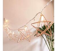 HHMTAKA Guirlande lumineuse en métal rose doré avec étoiles en maille pour intérieur - 1,5 m - 10 LED blanches chaudes - Fonctionne avec des piles - Câble transparent - Pour la chambre, le salon, le