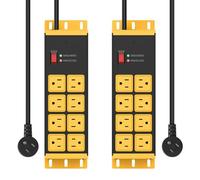 HHSOET Lot de 2 multiprises robustes à 8 prises, bande de prise murale en métal 4800J, protection contre les surtensions, garage, magasin, sous le bureau, prise d'extension de 3 m.