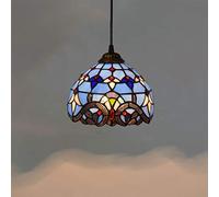 HHYHOME Tiffany Style Lustres 8 Pouces Bleu Créatif Pastorale méditerranéenne Vitrail Lampe pendante en Verre Lampe de véranda Lampe Suspension Pendentif Bar Salon Lumière Intérieur 20 CM