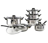 Hi Ensemble d'Ustensiles de Cuisine 12 pcs Ensemble de Casseroles Poêle Marmite avec Couvercle Cocottes Ensemble de Pot Maison Acier