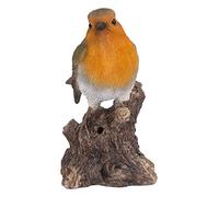 Hi-Line Gift Ltd. Robin on Stump Chantant activé par Le Mouvement, Marron ; Orange