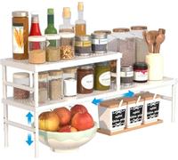 HI NINGER 2 Set Étagère de Cuisine Extensible 72 cm - Rangement Épices Cuisine Réglable et Empilable, pour Plan de Travail et Placard, Sans Perçage, Solution de Stockage Culinaire(Blanc)
