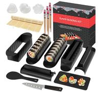 HI NINGER Kit Sushi 20 Pièces, Sushi Maker pour Débutants, Noir | Avec natte de roulage, moules à riz, moules Onigiri, couteau, baguettes et assiette à sushi - idéal en famille.