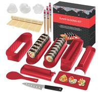 HI NINGER Kit Sushi 20 Pièces, Sushi Maker pour Débutants, Rouge | Avec natte de roulage, moules à riz, moules Onigiri, couteau, baguettes et assiette à sushi - idéal en famille.