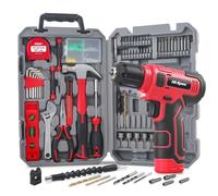 Hi-Spec Kit d’Outils 130 pcs avec Perceuse-Visseuse Sans Fil 8V, Batterie 1500mAh, Recharge USB, 10Nm 800 tr/min LED, Coffret, Set Complet pour Bricolage Maison Rouge