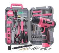 Hi-Spec Kit d’outils Rose avec perceuse-visseuse sans fil 8V rechargeable USB - Coffret d’outillage compact pour bricolage, réparation et entretien à la maison