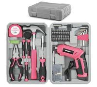 Hi-Spec Visseuse Sans Fil Rose 42 Pièces - Tournevis Électrique USB 4V & Boite à Outils Complète Femme, Marteau, Pinces, Bricolage Maison
