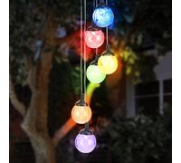 Carillon solaire RGB LED Lampe à suspendre Décoration extérieure Boule de verre craquelé, métal, changeur de couleur, LED, DxH 12,5x60 cm
