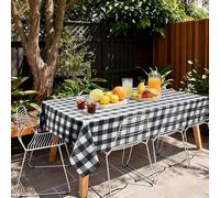 Hiasan Nappe rectangulaire Vichy Anti-Taches Lavable, Nappe Exterieur Impermeable Jardin, pour Salle à Manger, Jardin, fête, Pique Nique, Anniversaire, Mariage ou Maison, 140x180cm Noir et Blanc