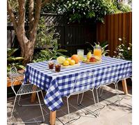 Hiasan Nappe rectangulaire Vichy Anti-Taches Lavable, Nappe Exterieur Impermeable Jardin, pour Salle à Manger, Jardin, fête, Pique Nique, Anniversaire, Mariage ou Maison, 130x160cm Bleu et Blanc