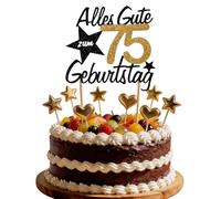 Hibarby Décoration de gâteau d'anniversaire 75 ans, Happy 30th Birthday Cake Topper, décoration de gâteau d'anniversaire, décoration de gâteau d'anniversaire avec amour étoiles