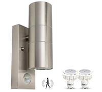 HiBay Applique Murale Exterieur/Intérieur Détecteur de Mouvement GU10 7W,Luminaire Exterieur LED Moderne Up et Down Inox Brossé 550lm Blanc Chaud IP44 Étanche Avec 2 Ampoules