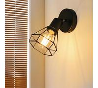 HiBay Applique Murale Intérieure 1 Flamme E27 Noire Vintage Pivotante à 350°, Plafonnier en Métal pour Cuisine, Salon, Chambre à Coucher (Sans Ampoule)