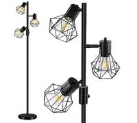 HiBay Lampadaire LED Noir Dimmable Industriel Style Diamant, 3x8W E27 Ampoule 800LM Moderne, Lampadaire sur Pied Salon Métal Vintage Lampe sur Pied pour Salon,Chambre,Bureau