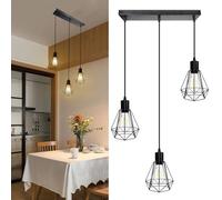 HiBay Suspension Luminaire Industrielle,3 Lampes Lustre Lampe Plafond Plafonnier Rétro en Suspension Abat-Jour Design Cage E27 Lampe pour Restaurant Salon Chambre Cuisine Bar Couloir (sans ampoule)