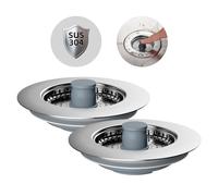 Hibbent 2 Sets Bouchon Evier Cuisine,ABS Bouchon Evier avec Un Set Combiné Filtre Evier Cuisine en INOX,Anti - Blocage, PréVention des Odeurs,Grille Evier Cuisine-Profondeur de L'éVier >22mm
