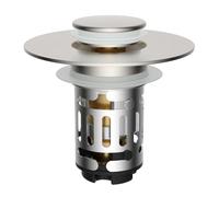 Hibbent Bouchon Lavabo Salle de Bain avec Filtre,Bouchon Baignoire Universel à Noyau en Laiton à Pousser avec Filtre Amovible,Bonde Lavabo 25-46mm,Remplaçant de Bouchon de Vidage，Nickel Brossé