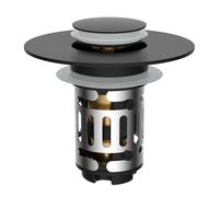 Hibbent Bouchon Lavabo Salle de Bain avec Filtre de Drain,Bouchon Baignoire Universel à Noyau en Laiton à Pousser avec Filtre Amovible,Bonde Lavabo 25-46mm,Remplaçant de Bouchon de Vidage, Noir