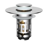 Hibbent Bouchon Lavabo Salle de Bain avec Filtre de Drain,Bouchon Baignoire Universel à Noyau en Laiton à Pousser avec Filtre Amovible,Bonde Lavabo 25-46mm,Remplaçant de Bouchon de Vidage，Chrome