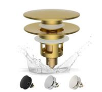 Hibbent Bouchon Lavabo Salle de Bain avec Filtre de Drain, Universel à Noyau en Laiton à Pousser, Bouchon Baignoire Remplacement,25-46mm - Or Brossé