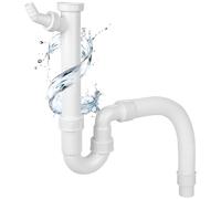 Hibbent Siphon Evier Cuisine, Siphon à Tube Flexible, Raccord Universel G 1 1/2",Evacuation Evier, Tuyau Flexible Avec 1 Raccord Pour Appareils Ménager