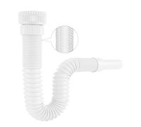 Hibbent Siphon Lavabo de Bain, Siphon Flexible Anti-Odeurs Avec Fil d'Acier Encastré, G1 1/4" (40.4mm) vers G1 1/2" (46.3mm) x 32mm, Siphon Evier, Evacuation Evier, Tuyau de Vidange Flexible, Blanc