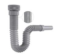 Hibbent Siphon Lavabo de Bain, Siphon Flexible Anti-Odeurs Avec Fil d'Acier Encastré, G1 1/4" vers G1 1/2" (≈40 & 45 mm)x 32mm, Siphon Evier Cuisine, Evacuation Evier, Tuyau de Vidange Flexible, Gris