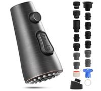 Hibbent Tête de pulvérisation rétractable de remplacement en acier inoxydable avec 15 adaptateurs, NSF/ANSI/CAN 61 et CUPC certifiés, buse de robinet de cuisine à 3 fonctions compatible avec Moen
