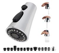 Hibbent Tête de robinet de cuisine de remplacement, certifiée NSF/ANSI/CAN 61 & CUPC, buse de douchette à 3 fonctions avec 15 adaptateurs, compatible avec les robinets Delta, Kohler, Moen, chromé