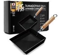 HIBINO Tamagoyaki Poêle en acier au carbone | Fabriquée au Japon | Antiadhésive, chauffage uniforme, design 30 % plus léger | Poêle à œufs japonaise avec poignée en bois amovible | Pour bento, petit