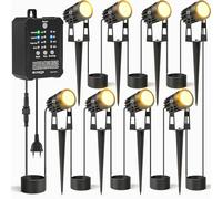HIBOITEC 8Pcs Dimmable Spot Led Extérieur avec Minuterie ＆ Photo Capteur | 24W Transformateur, Basse Tension Projecteur Led Extérieur, IP65 Étanche, Blanc Chaud Spot Jardin pour Cour, Arbre, Plantes
