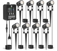 HIBOITEC 8Pcs Dimmable Spot Led Extérieur avec Minuterie ＆ Photo Capteur | 24W Transformateur, Basse Tension Projecteur Led Extérieur, IP65 Étanche, Blanc Froid Spot Jardin pour Cour, Arbre, Plantes