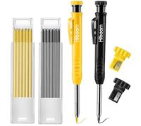 Hiboom 2 Pièces Crayon de Charpentier avec 14 Recharges, Marqueur de Crayon Mécanique à Long Nez à Trou Profond Outil de Marquage avec Affûteur Intégré pour Menuisier (Noir, Jaune)