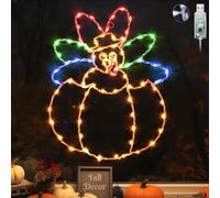 Hiboom Grande guirlande lumineuse en forme de citrouille de dinde de Thanksgiving avec minuteur, 8 modes alimentés par USB pour décoration d'automne, maison, fête, intérieur et extérieur (jaune, rouge