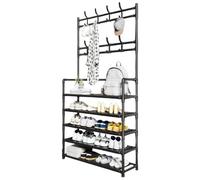 Hiborth Étagère à Chaussures 5 Niveaux avec Crochets de Suspension, Support Rangement Grande capacité, étagère en métal pour la Maison, entrée, Couloir, dortoir, Meubles d'exposition Robustes Noir
