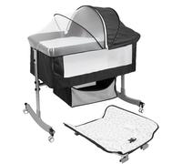 Hiborth Lit bébé 4-en-1 Multifonction avec Table à Langer, Berceau réglable sur 6 hauteurs, Filet de Protection et Panier de Rangement, Portable pour Nouveau-né Noir Taille Unique