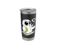 Hibou de nuit mignon avec livres et café ou thé Gobelet isotherme en acier inoxydable double paroi