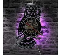 Hibou Horloge Murale Hibou Disque Vinyle Horloge Murale avec lumière LED Lumineuse Salon décoration de la Maison Horloge Cadeau
