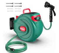 HICHIKA Enrouleur de Tuyau d'Arrosage 20m - Enrouleur Extensible Murale pour Jardin avec Verrouillage et Enroulement Automatique, Buse à 8 Modes, Boîte Pivotante 180°, pour Arrosage Extérieur