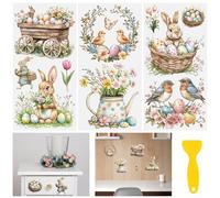 HICOHAND Handicraft sticker transfert, 3 feuilles de Pâques thème printemps fleurs lapin oeufs de Pâques meubles décoration transfert autocollants pour bois DIY Pâques décoration de bureau à domicile