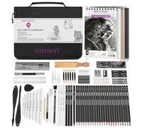 HIFORNY Ensemble de 100 pièces pour dessin et croquis, kit de fournitures artistiques avec crayons, fusain, outils de mélange et accessoires, étui de transport portable avec fermeture éclair pour