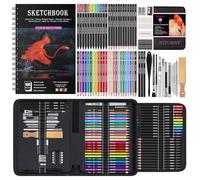 HIFORNY Ensemble de 176 pièces de fournitures d'art avec 100 feuilles - Livre de croquis 3 couleurs, crayons graphite, fusain coloré, aquarelle et métalliques, outils de mélange et plus, pour artistes