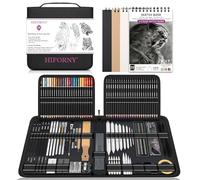 HIFORNY Kit de 126 Crayons à Dessin Avec Carnet de Croquis 3 Couleurs, Graphite, Fusain, Outils de Mélange, Pour Adultes et Artistes Dans un Étui à Fermeture Éclair