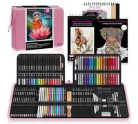 HIFORNY Kit de dessin et d'esquisse de 136 pièces, fournitures artistiques professionnelles avec graphite, fusain, aquarelle, crayons métalliques, outils de mélange, carnet de croquis, livre