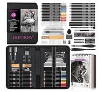 HIFORNY Lot de 76 kits de croquis de dessin - Crayons à croquis Fournitures d'art avec graphite, charbon de bois, outils de mélange et accessoires, sac de voyage portable à fermeture éclair pour