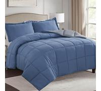 HIG 3 Pièces Couette 220x240 cm Tempérée en Microfibre Douce 250 g/m² - Édredon Réversible Lavable en Machine, Utilisable sans Housse, avec 2 Taies d’oreiller 65x65 cm - Certifiée OEKO-TEX(Bleu Grisé)