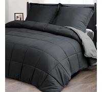 HIG 3 pièces Couette Légère Été 200x200 cm pour lit 2 Personnes - 150 GSM Microfibre Douce Couette réversible avec 2 taies d'oreiller 65x65 cm - Certifié Oeko-TEX - Idéale pour Nuits (Gris/Gris Clair)