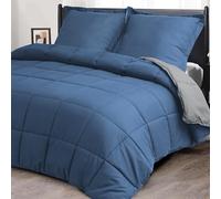 HIG 3 pièces Couette Légère Été 240x220 cm pour lit 2 Personnes - 150 GSM Microfibre Douce Couette réversible avec 2 taies d'oreiller 65x65 cm - Certifié Oeko-TEX (Bleu Grisé/Gris Clair)