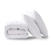 HIG Couette 4 Saisons 155x220 cm avec 2 Oreillers - Tempérée 250 GSM en Microfibre Douce, Lavable en Machine, Certifiée Oeko-TEX - pour lit de 2 Personnes (Blanc)