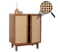 Highboard Hwc-M51, Commode Armoire Sideboard, Compartiments De Rangement, Bois Massif Mango Kubu Rattan 98x79x42cm Aspect Noyer Multicolore
